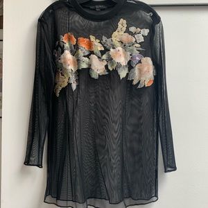 All saints keela mesh shirt dress black floral sz small